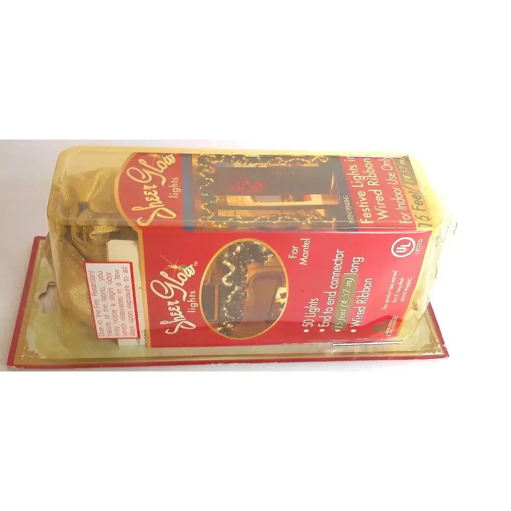 Vintage Sheer Glow 15ft Gold Wired Ribbon Festive String Lights